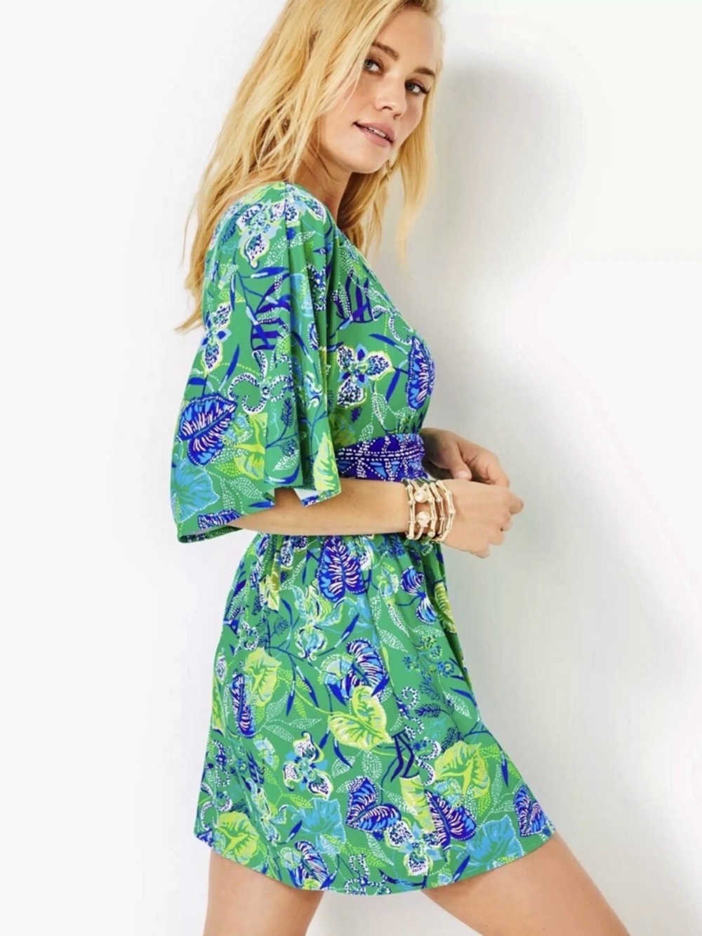 Lilly Pulitzer Green One-Shoulder Tropical Print Mini Dress - Picture 3 of 16